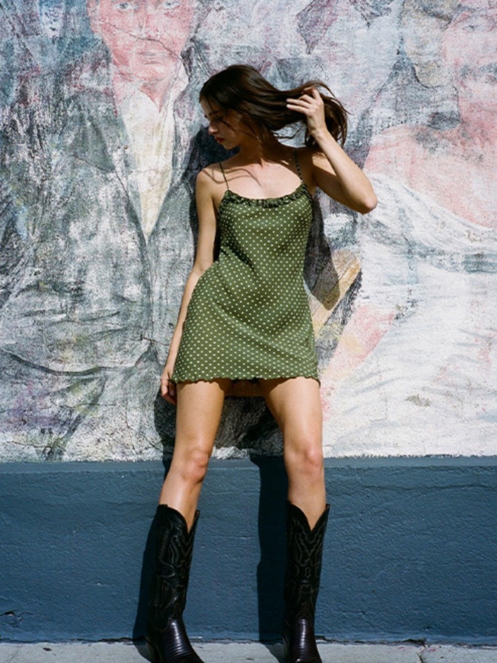 Realisation Par Eliza Dress Khaki Spot Olive Green Polka Dot Slip Dress - Picture 7 of 9
